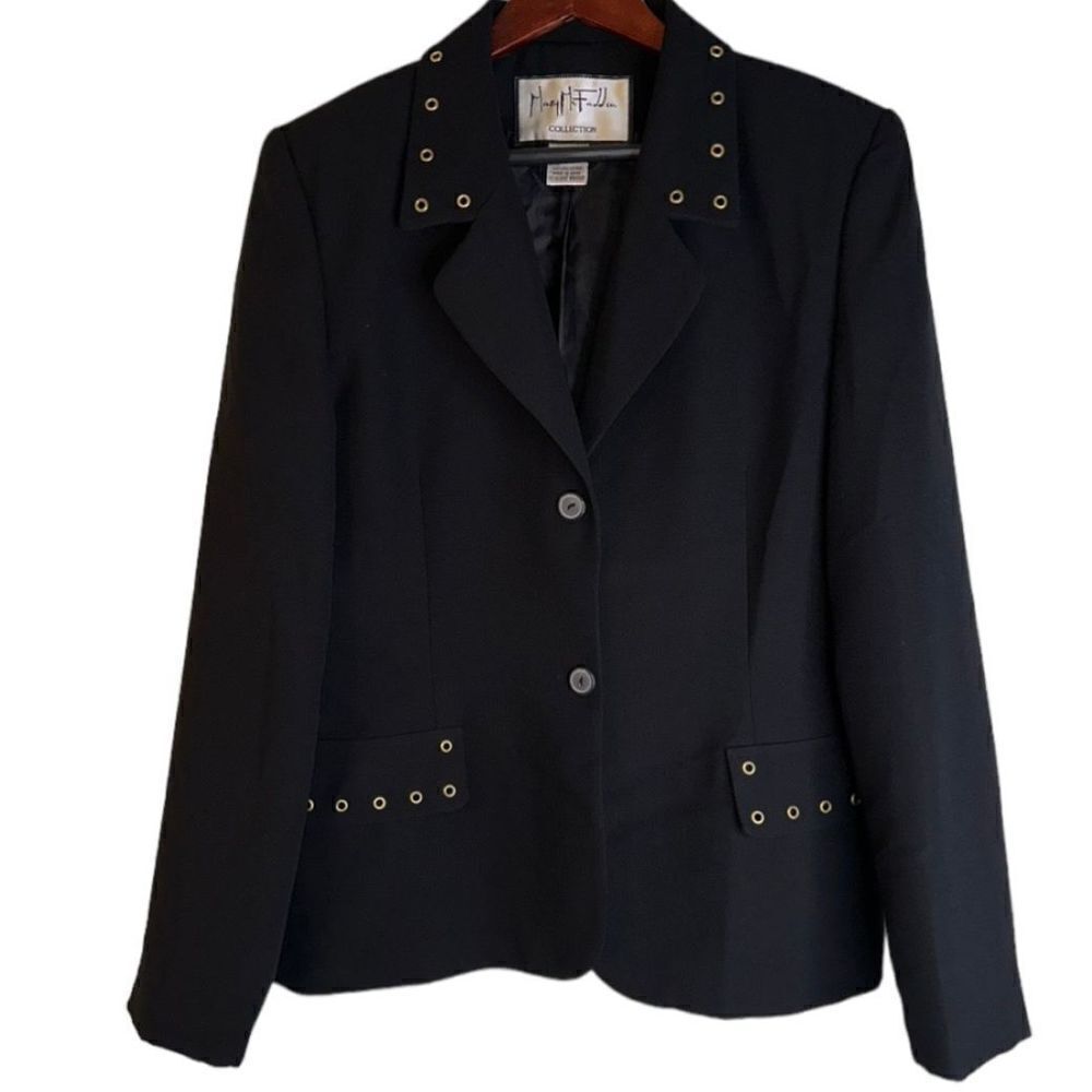 Mary‎ McFadden Womens 12 Black Golden Grommet Accented Classy Vintage Blazer